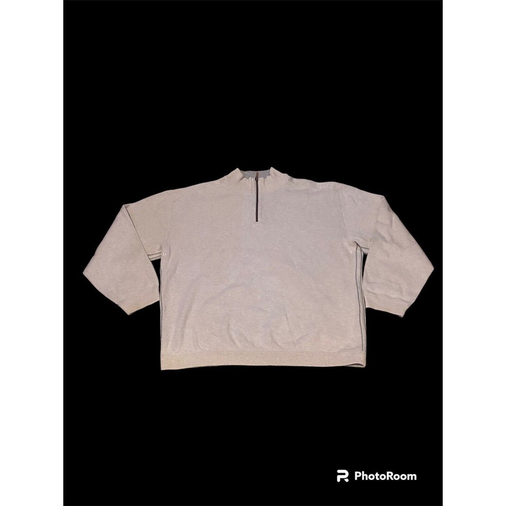 Tommy Bahama Sweater Mens L Cream Beige 1/4 Zip Reversible Pullover Shirt